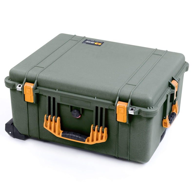 Pelican 1620 Case, OD Green with Yellow Handles & Push-Button Latches