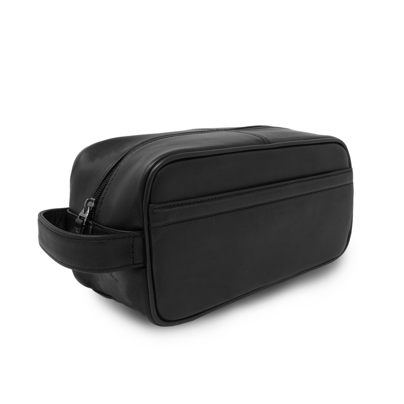 Napa Leather Top Zip Shave Kit - Black