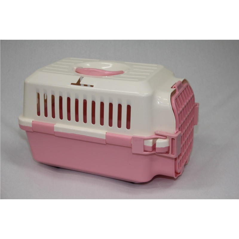 Small Dog Cat Crate Pet Carrier With Tray in Pink